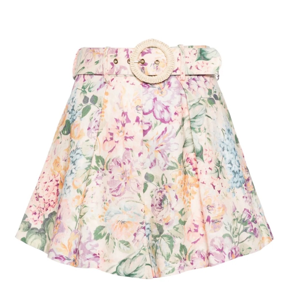 Zimmermann Halliday belted pleated Floral linen Shorts - Multicolor size 1 small